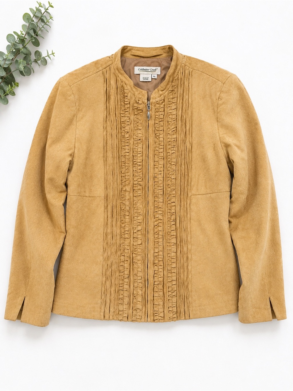 Coldwater Creek Women's Tan Suede Ruffle-Front Jacket